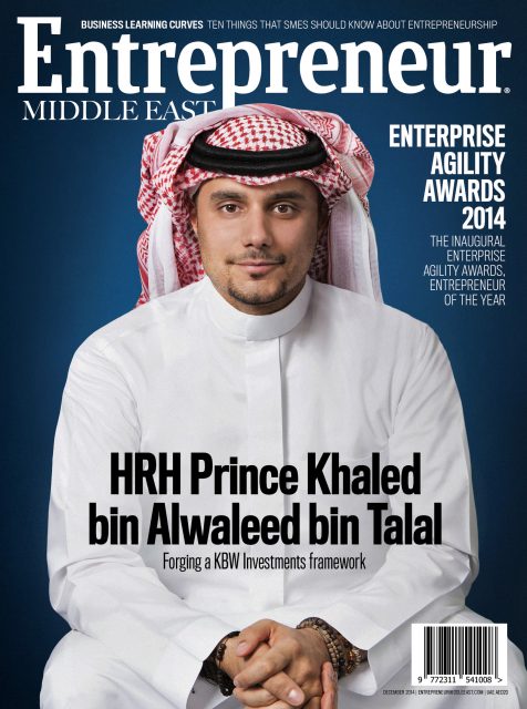 HRH Prince Khaled bin Alwaleed bin Talal on the cover of Entrepreneur Middle East December 2014