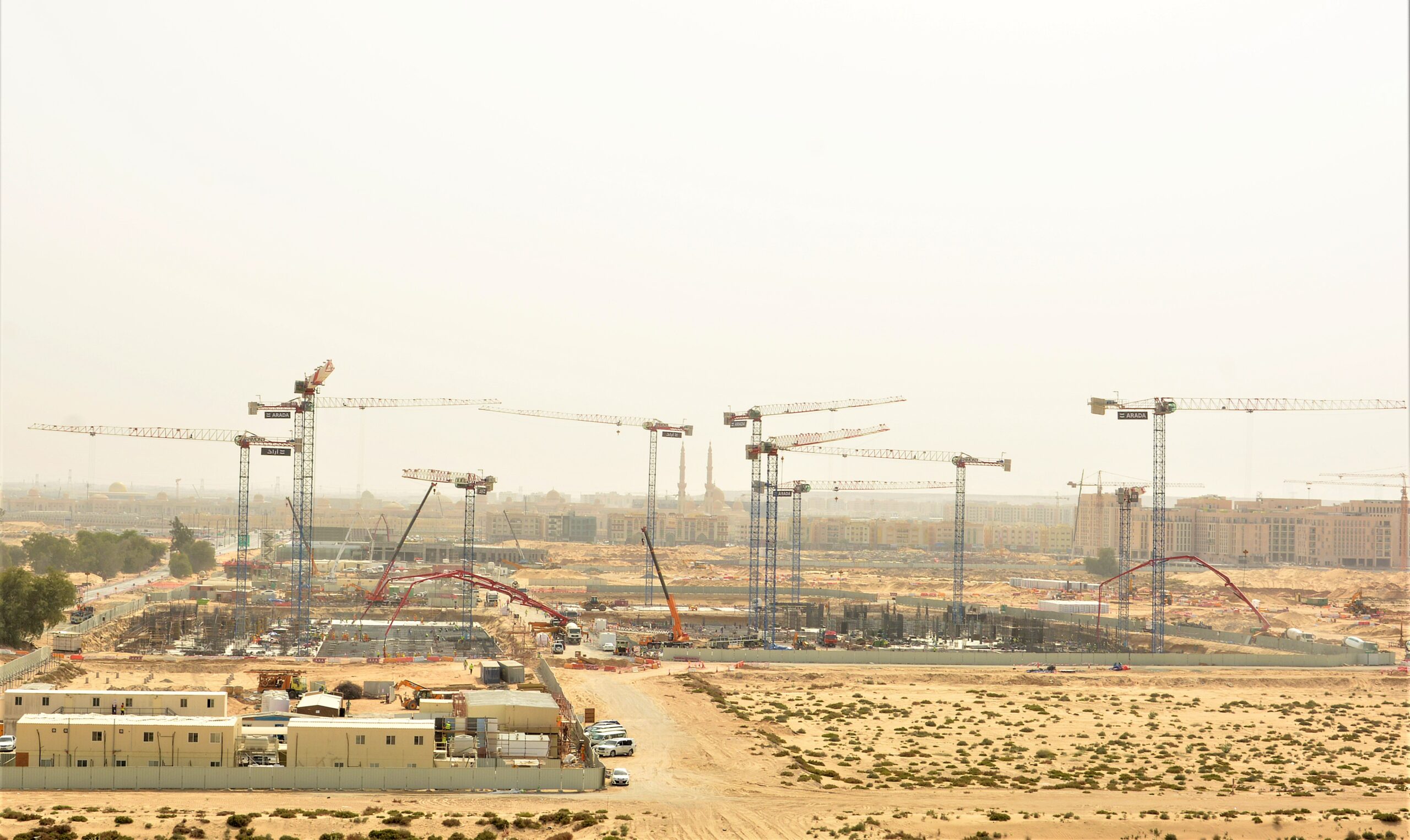 Raimondi Middle East erects eleven flat-top tower cranes for the costruction of East Village at Aljada, Sharjah